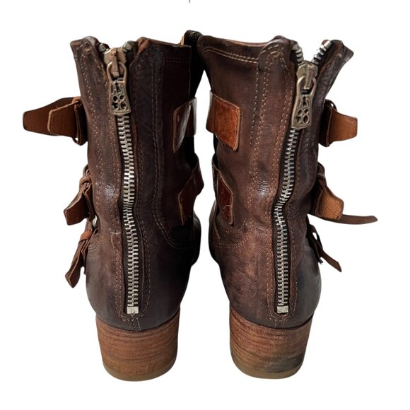 A.S 98 Xyrus boots two toned brown leather EU 38 block heel moto biker buckles - Picture 4 of 11